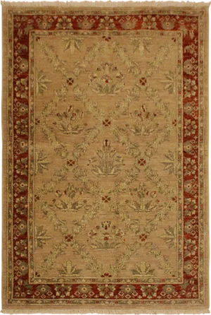 1990s Shabby Chic Tan/Rust Hand-Knotted Rug - 4'1 X 5'9