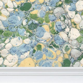Keats Pebble Marbled Traditional Wallpaper – Blue/Green Double Roll For Sale