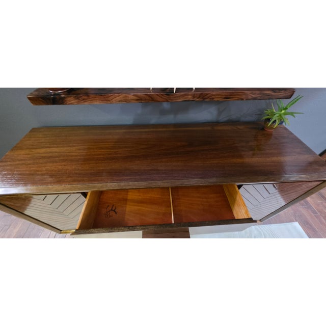 1960s Legacy Chevron Artisan Restored Walnut Credenza - 66" For Sale - Image 17 of 18