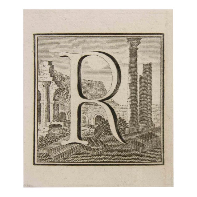 Luigi Vanvitelli, Letter R, Etching, 18th Century For Sale