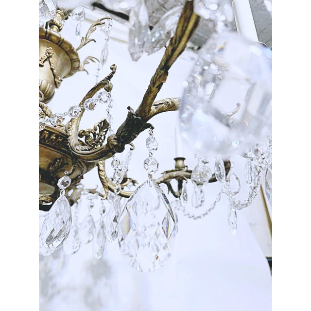 1920's Ornate Bronze Chandelier With Crystal Pendant For Sale - Image 9 of 11