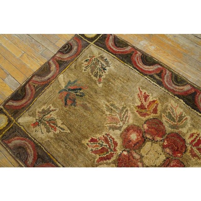 Extraordinary Brown and Red Maroon Color Floral Bouquet Pattern Antique American Hooked Rug For Sale - Image 10 of 15
