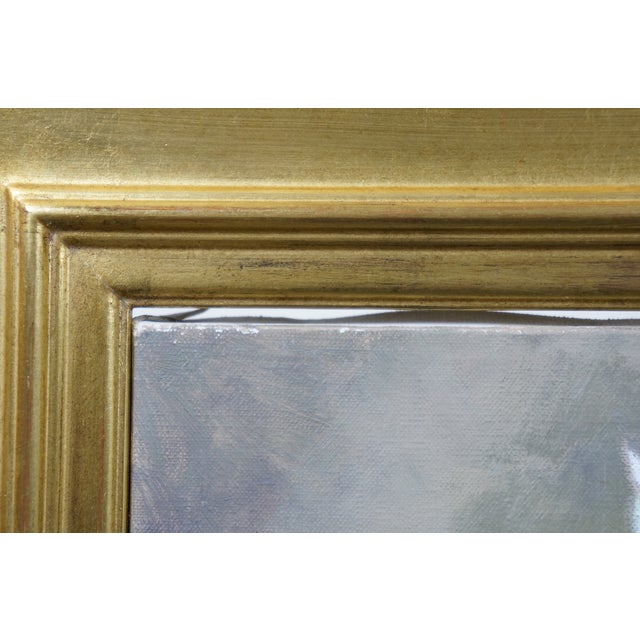 Vintage Still Life Oil Painting White Irises in Glass Vase Realism Framed For Sale - Image 11 of 11