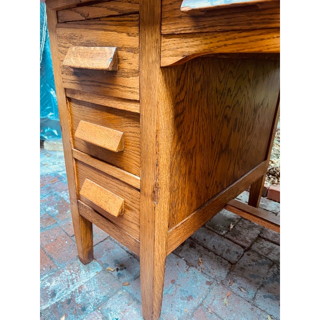 Mid-Century Solid Oak Roll-Top Arts and Crafts Desk and Chair With Lock & Key For Sale - Image 9 of 14
