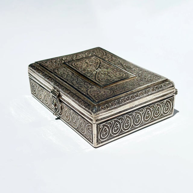 Metal Persian Silver Filigree Box With Arabesque Motifs, Circa 1900 For Sale - Image 7 of 7