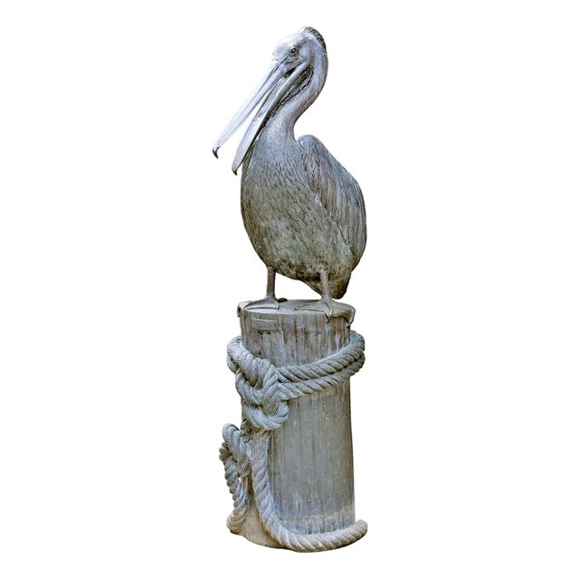 Late 20th Century Monumental Nautical Bronze Fountain of Pelican on Piling. For Sale