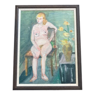 1970’s Original Abstract Expressionist Female Nude in Interior Naive Painting For Sale