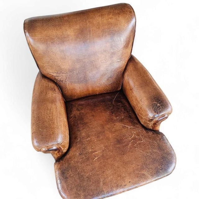 English Sheep Leather Club Chair For Sale - Image 3 of 8