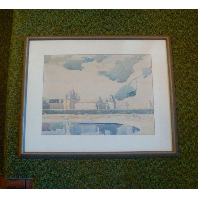 Vintage French Landscape Watercolor Painting Country Chateau For Sale In Richmond - Image 6 of 6