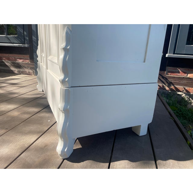 This charming antique wardrobe, designed for disassembly, has been repainted by us. The interior has been completely...