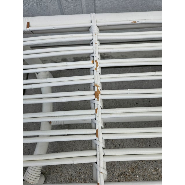 White and Black Rattan Bamboo and Reed Upholstered Bench For Sale - Image 15 of 18