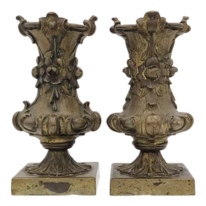Circa 19th Century Brass Vases With Zinc Liners, a Pair