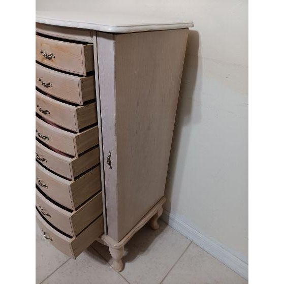 Wood 1950s Jewelry Organizer Standing Armoire Cabinet Oak Wood 8 Drawer For Sale - Image 7 of 8