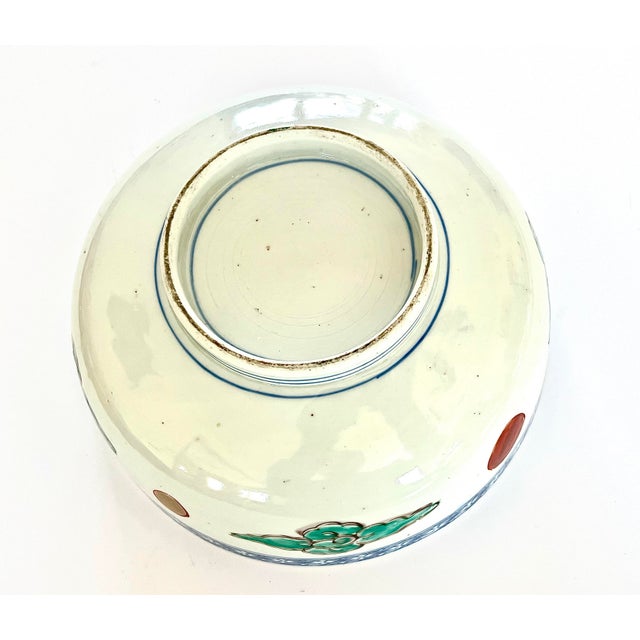 Ceramic Antique Japanese Imari Bowl 9” Dia. Traditional Colors For Sale - Image 7 of 9