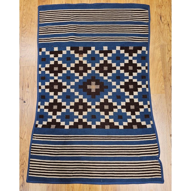 Vintage Mexican Saltillo Serape Kilim Rug, Flat-Woven Wool Blanket, Royal Blue, 2x4 For Sale In Chicago - Image 6 of 14