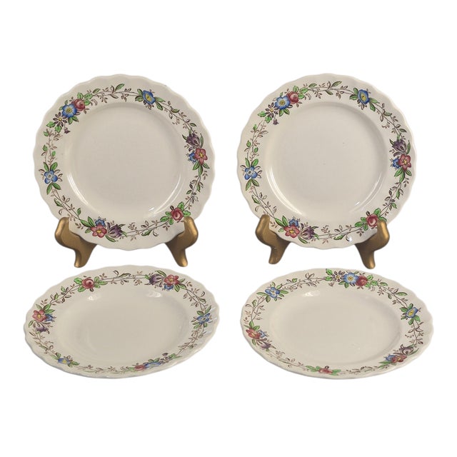 Cream Vintage Spode Copeland England Felicity Floral Pattern 4 Dessert Plates #1 - Set of 4 For Sale - Image 8 of 8