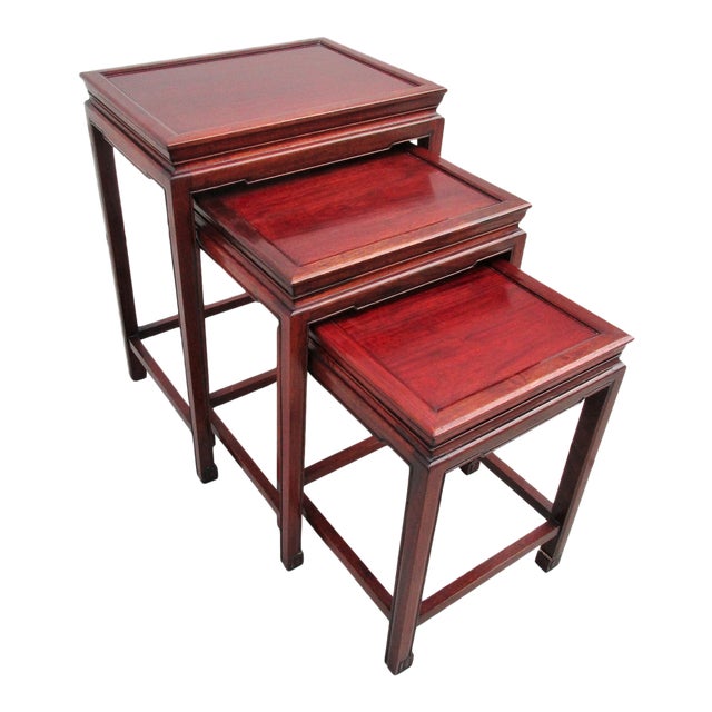 Vintage Nesting Tables, Rosewood, Set of 3, Ming Dynasty Style, Excellent Condition For Sale