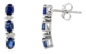 14k Gold Art Deco Diamond Sapphire Dangle Earrings- 2 Pieces