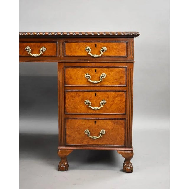 Vintage Burr Walnut Pedestal Desk, 1920 For Sale - Image 4 of 12