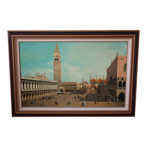 Style of Cannelletto - St Marks Square, 20th Century, American, Oil on Canvas, Framed