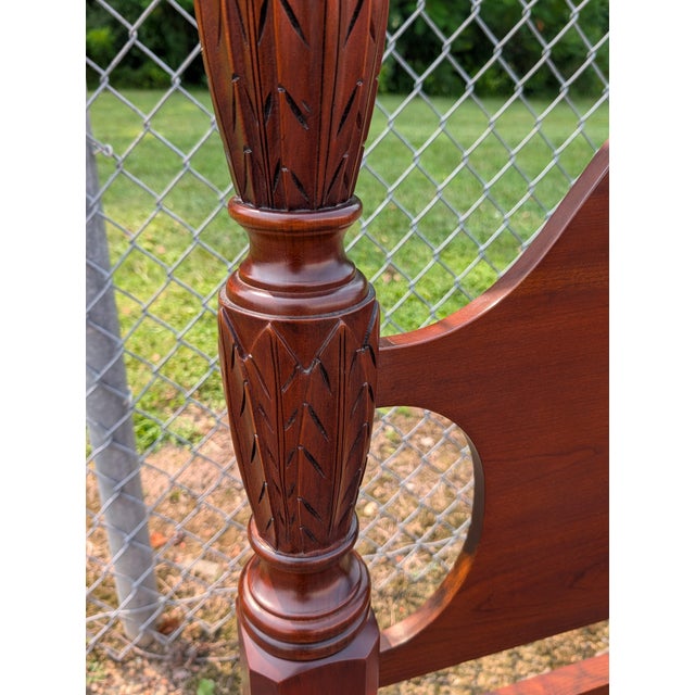 Vintage Statton Furniture Georgian Style Rice Carved Mahogany Queen Size Poster Bedframe For Sale - Image 10 of 12
