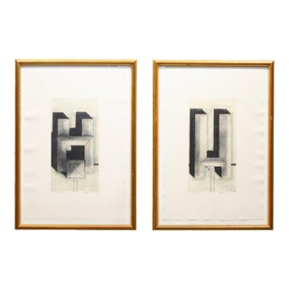 Dream House a & B, Patrick Palmer Numbered and Signed Architectural Etchings, 1988 For Sale