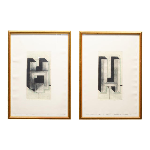 Dream House a & B, Patrick Palmer Numbered and Signed Architectural Etchings, 1988 For Sale