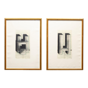 Dream House a & B, Patrick Palmer Numbered and Signed Architectural Etchings, 1988