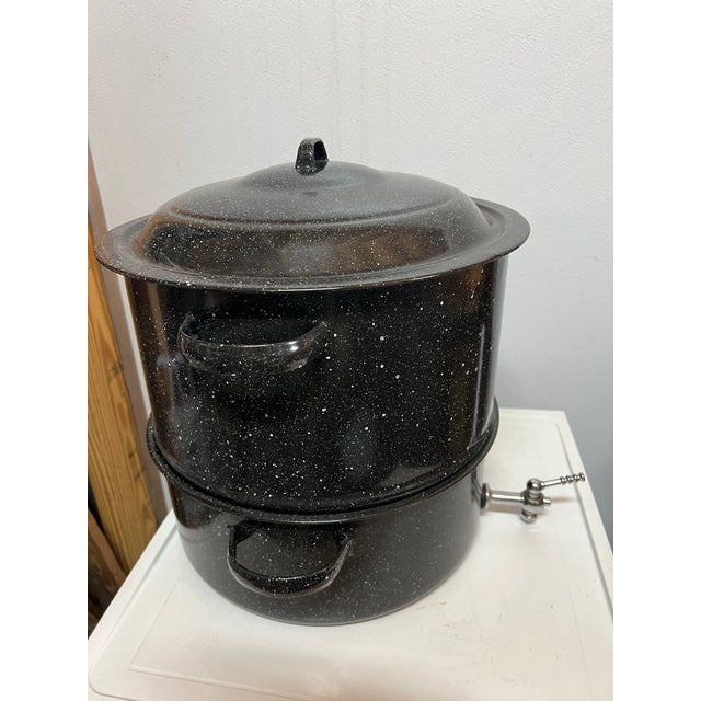 Nautical Vintage Black Graniteware Lobster /Clam Steamer - 3 Piece For Sale - Image 3 of 4