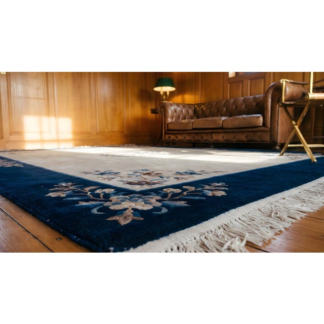 1920s Gray Solid Open Fiel Antique Chinese Peking Carpet 9'2" X 11'10" Knotted Wool Rug For Sale - Image 13 of 15