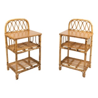 Mid-Century Bedside Tables in Bamboo and Rattan, Italy, 1960s, Set of 2 For Sale