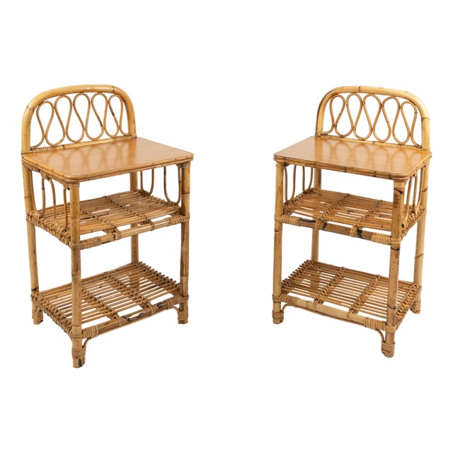 Mid-Century Bedside Tables in Bamboo and Rattan, Italy, 1960s, Set of 2 For Sale