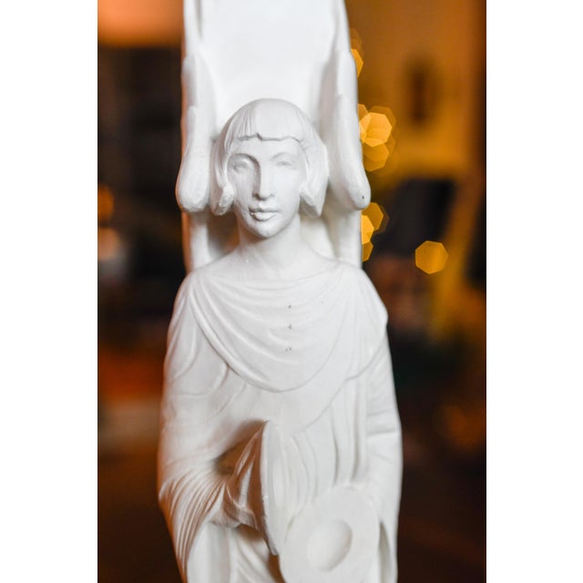 1980s Pair 2 Facsimiles LTD Gothic Angel Cymbal Horn 13 1/4" Plaster Hanging Column For Sale - Image 4 of 10