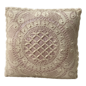 1950s Boudoir Pillow With Intricate Bobbin Lace Detailing Over a Pink Satin Base