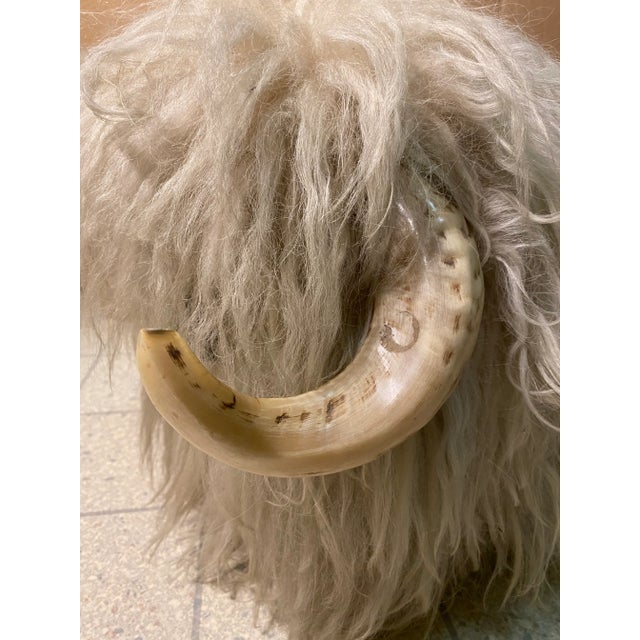 1970s 1970s Vintage Long Haired Lamb’s Wool Footstool Ottoman For Sale - Image 5 of 8