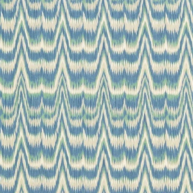 Sample- Schumacher Kamalia Ikat Print Fabric in Aegean For Sale