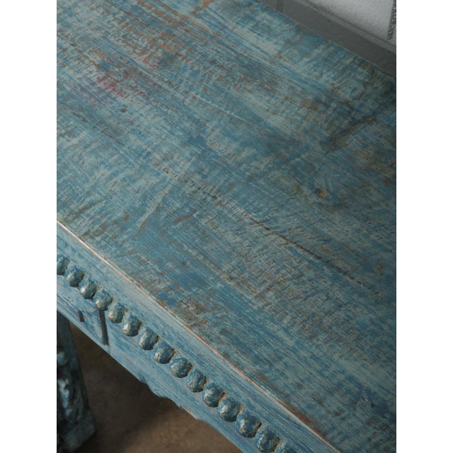 Mid 20th Century Mid 20th Century Carved Blue Wooden Console Table For Sale - Image 5 of 5