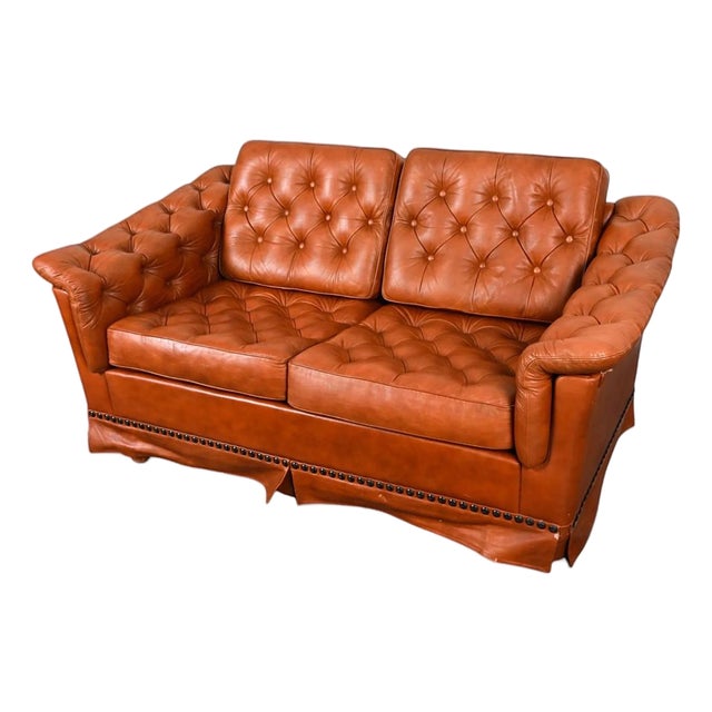 Danish Chesterfield Leather Loveseat Sofa For Sale