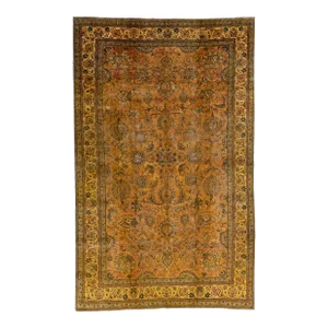 1900s Vintage Tabriz Handmade Brown Persian Wool Rug With Floral Design