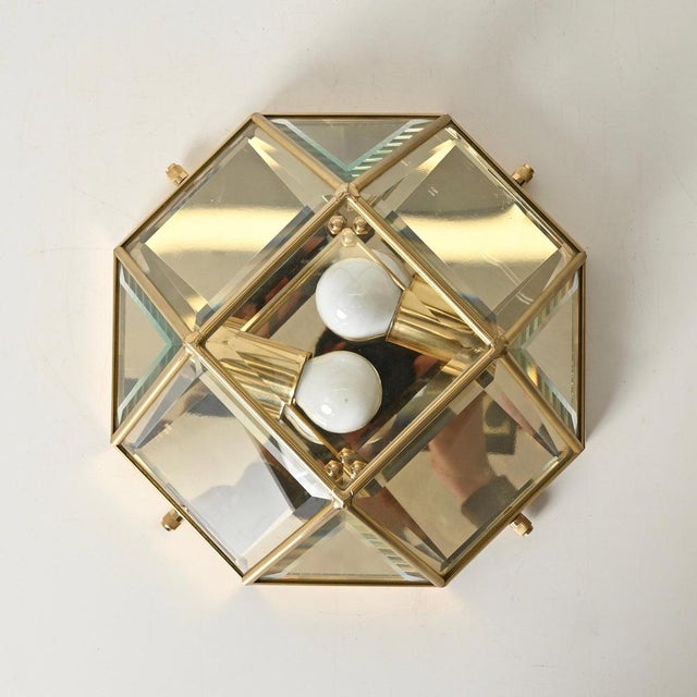 Brass and Beveled Glass Flush Mounts from Fontana Arte, Italy, 1970s For Sale - Image 14 of 18
