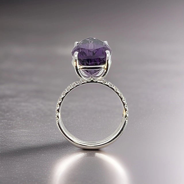 Natural Amethyst Diamond Ring 6.5 14k White Gold 7.67 TCW Certified For Sale - Image 15 of 15