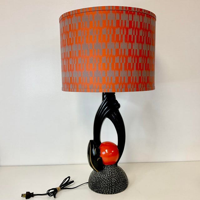 Art Deco 1940s Art Deco Boho Chic Persimmon Ball Table Lamp With New Shade For Sale - Image 3 of 13