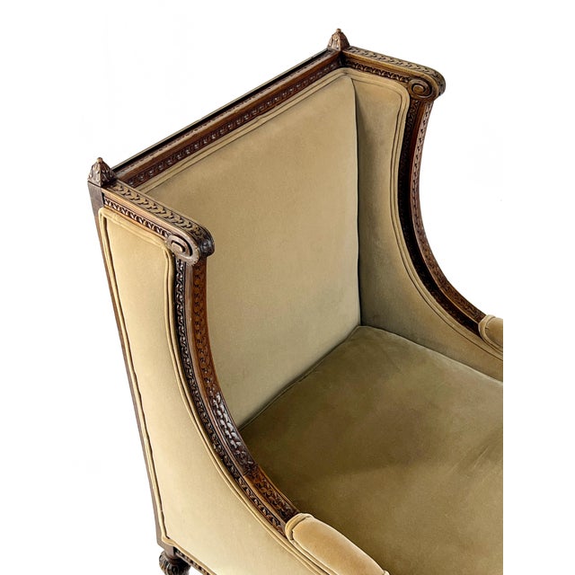 Vintage French Louis XVI-Style Bergère Armchair in Camel Velvet For Sale In Atlanta - Image 6 of 12