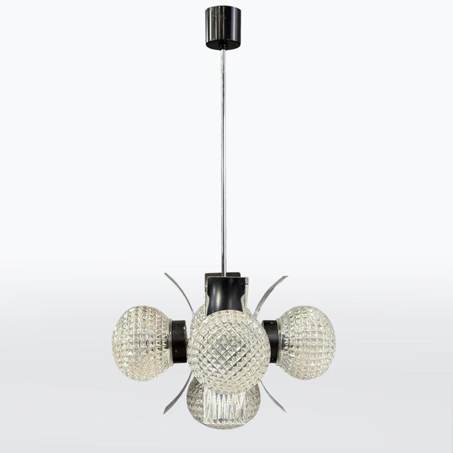 Mid-Century Modern Mid-Century Modern Chrome Plating and Glass Pendant Lamp, 1970s For Sale - Image 3 of 6