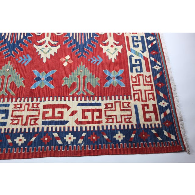 Late 20th Century Vintage Oushak Kilim – Handwoven Flatweave With Modern Tribal Motifs -6'9' X 9' 11'' For Sale - Image 5 of 14