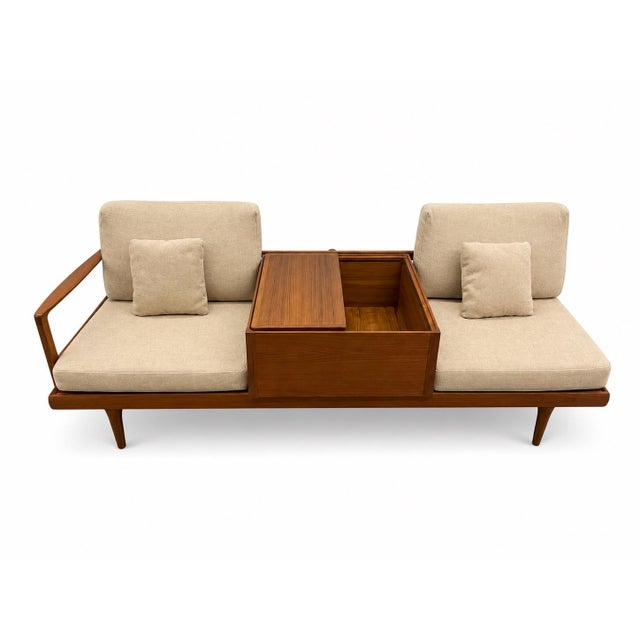 Bramin Møbler Rare Danish Modern Teak Sofa With Convertible Storage Console Attributed to h.w. Klein for Bramin, Denmark 1960s For Sale - Image 4 of 4
