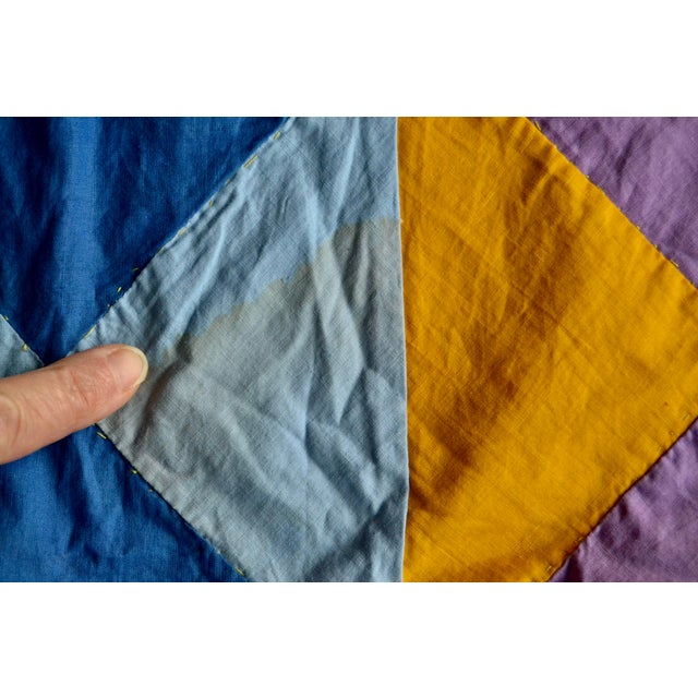 Vintage Hand-Stitched Triangle Patterned Quilt - For Sale - Image 9 of 9
