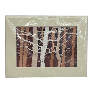 Vintage Signed Jane Mayer Woodland Landscape Watercolor Painting Matted Framed Forest Art. For Sale