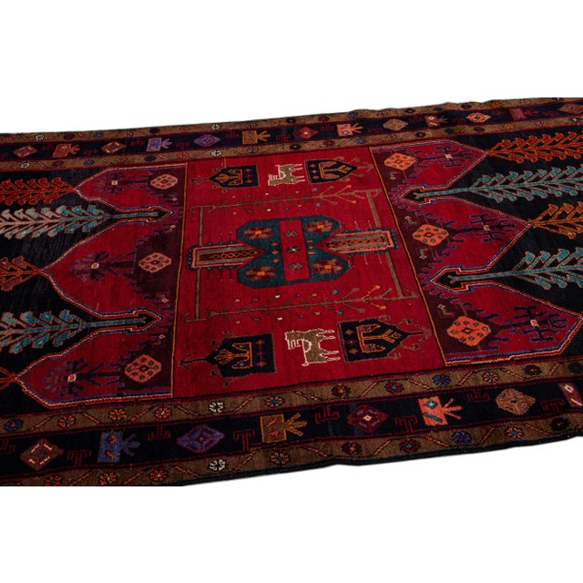Vintage Handmade Persian Red Geometric Wool Runner Rug 4'9" X 10'2" For Sale In New York - Image 6 of 10