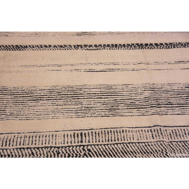 Cream And Black Handmade Wool Pile Abstract Contemporary Modern Area Rug For Sale - Image 4 of 7